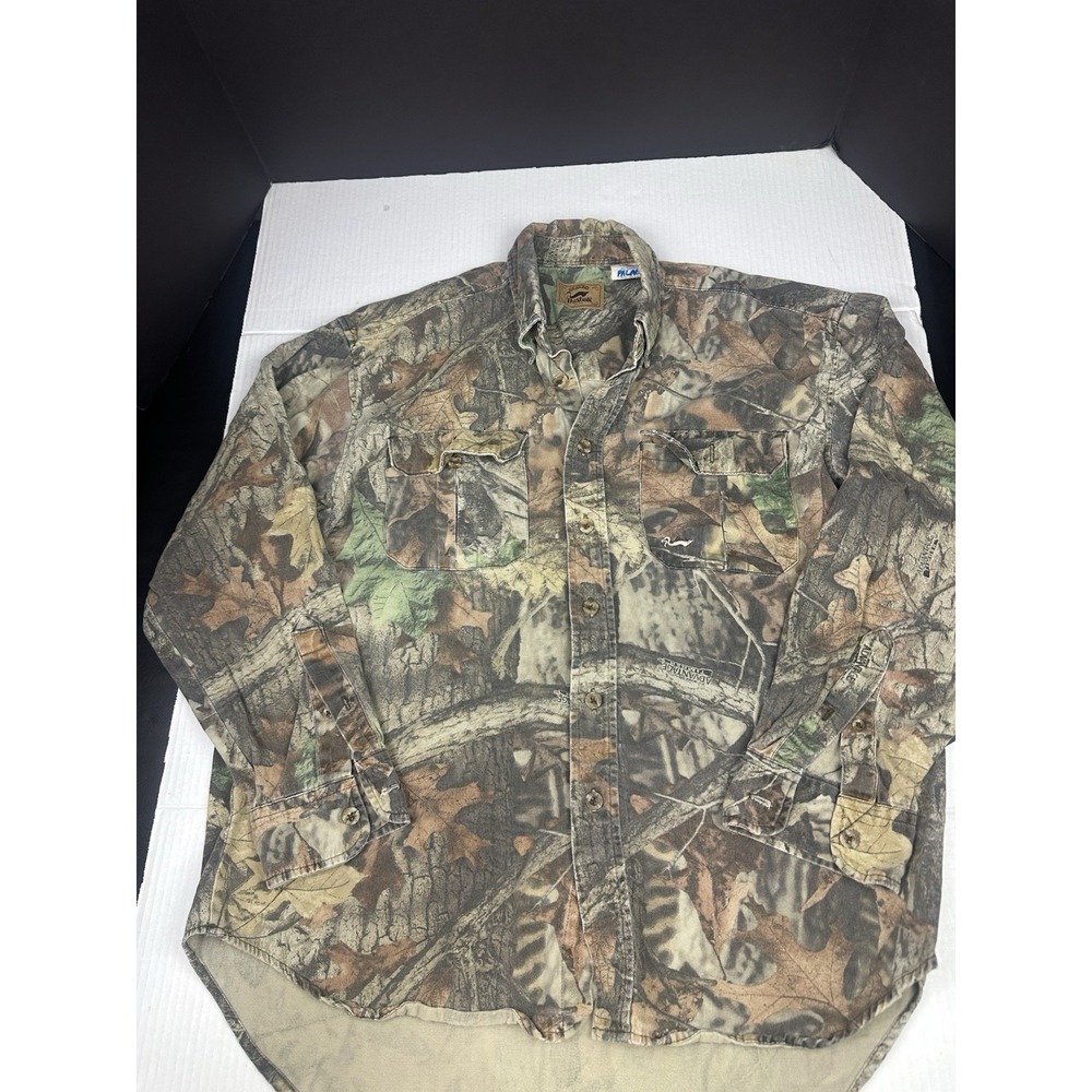 VTG Duxbak Camo Long Sleeve Button Up Shirt Advantage Timber Hunting Men Medium